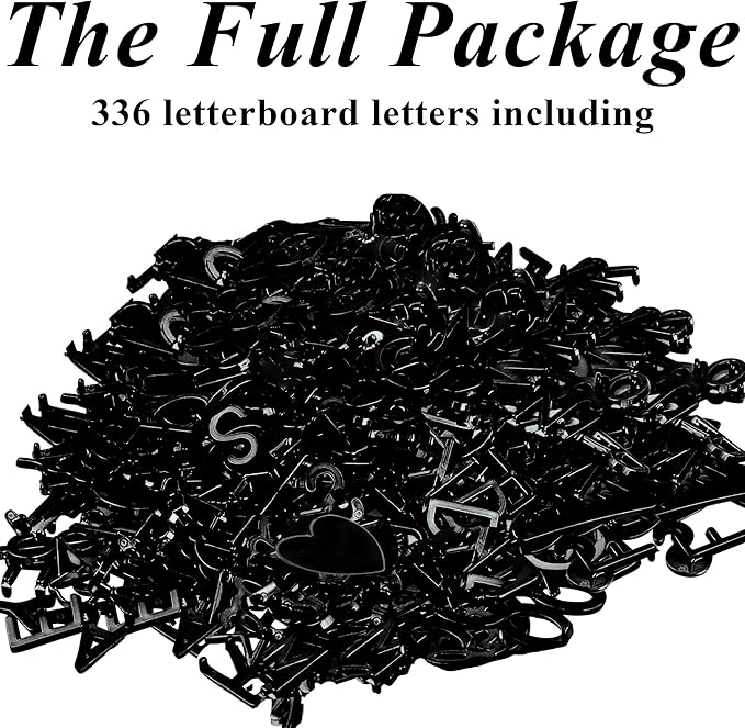 C CRYSTAL LEMON 3/4 Inch Black Letter Board Letters, 336 Pcs Plastic Letters Numbers Symbols, Replacement Set for Compatible Felt Letter Boards, No Board Included