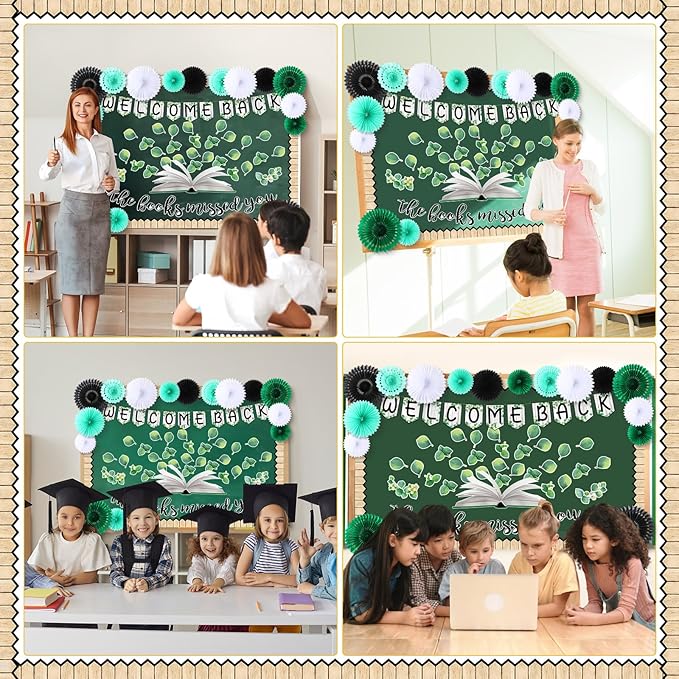 Qilery 83 Pcs Welcome Bulletin Board Set Welcome Back The Books Missed You Classroom Decoration Greenery Plant Bulletin Board Cutout Back to School Classroom Decoration for Home Library School