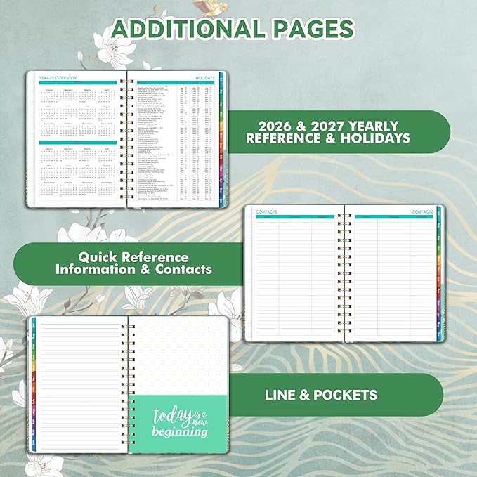 Planner 2026-2027 - JUL. 2026 - JUN. 2027, 2026-2027 Planner Weekly and Monthly, 26-27 Academic Planner, Weekly and Monthly Planner with Colorful Tabs, Premium Paper, Twin-wire Binding - Hardcover (6.4" x 8.5", Green, Back Pocket)