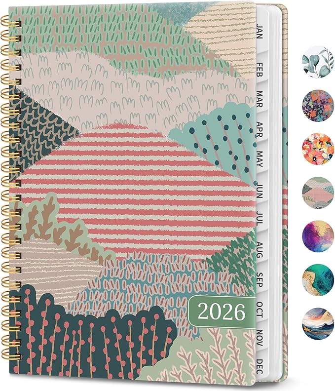 2026 Planner, Weekly and Monthly Calendar Planner Book, January 2026 - December 2026, Hardcover Spiral Planner with Monthly Tabs, Notes Pages, Perfect for Women & Men, A5 (6.4" x 8.5") - Patchwork