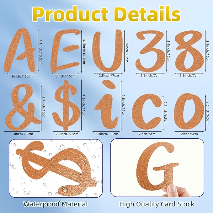 273 Pcs 4 Inch Glitter Bulletin Board Letters Set - Poster Board Letter Cutouts with Alphabet, Symbols, Numbers, Storage Bag - Classroom Decor, DIY Projects, Teacher Supplies, Office (Khaki)