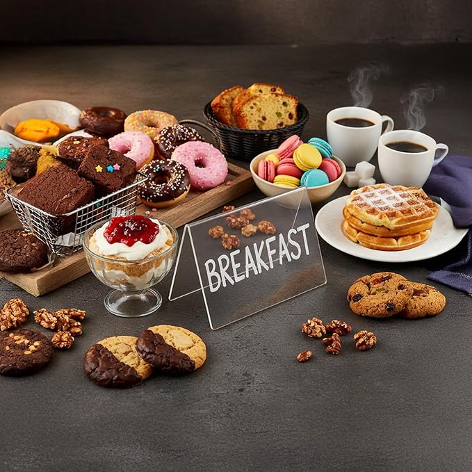 Outus 12 Pcs 4 x 3 Inches Buffet Food Labels Mini Small Chalkboard Signs Clear Acrylic Food Markers Little Price Signs with 2 Pcs Erasable Marker for Wedding Birthday Bakery Table Display