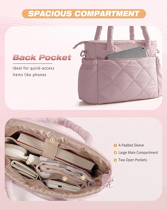 Marscamd Puffer Bible Bag with Crossbody Strap and Water Bottle Pockets, Quilted Bible Tote Church Bag for Women