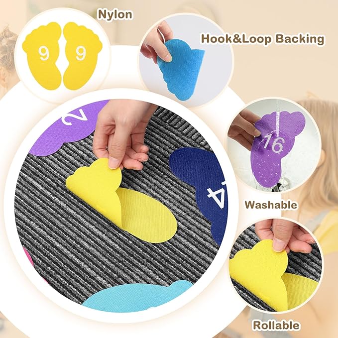 Outus 48 Pcs Carpet Feet Spots, Line up Sit Foot Spots for Classroom Floor, Carpet Markers for Teacher Supplies Classroom Rug, School Decoration(Multicolor)