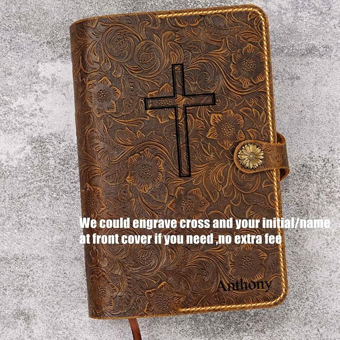 Embossing KJV Holy Bible cover, Custom leather holy bible book case cover for women, christian gifts for women V02-LBC09C