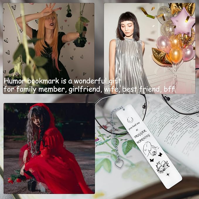 Smutty Book Lovers Gifts, Trigger Warning, Dark Romance Good Girl Book Reader Gifts for Sister Bestie Spicy Bookmark for Women Funny Bookish Bookworm Gifts Christmas Birthday