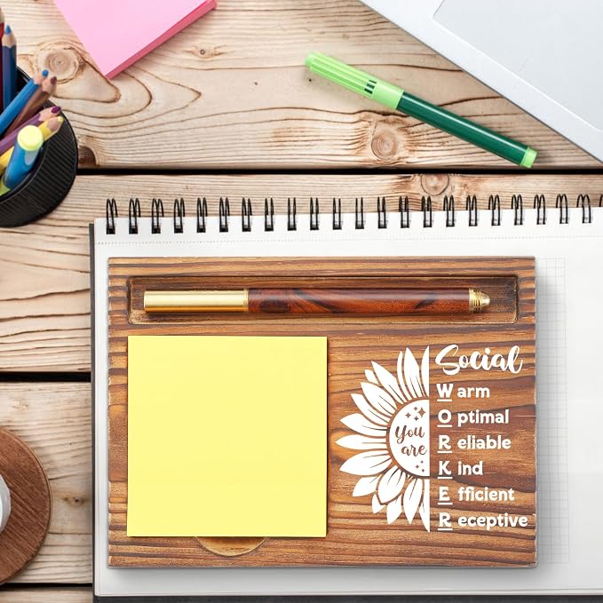 Social Worker Gifts Sticky Note Holder, Thank You Appreciation Gifts for Social Workers, Office Desk Organizer, Employee Recognition Desk Accessory TZP120