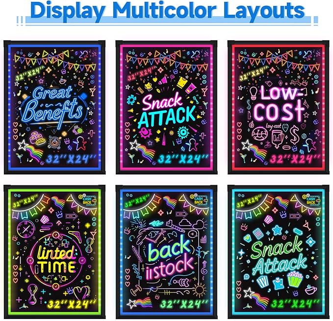 Hosim Standing A-Frame LED Message Writing Board, 24"x16" Illuminated Erasable LED Neon Menu Sign Board with 8 colors Markers & 16 Lighting Colors DIY Chalkboard Drawing Board for Restaurant Promotion