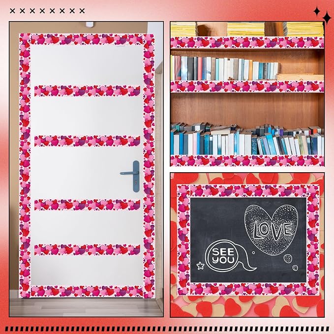 Dispowreath 68.9 Feet Valentine‘s Day Bulletin Board Border Decoration Heart Shaped Bulletin Board Trim Red Pink Love Heart Border Roll for Party Classroom Chalkboard Wall Decor