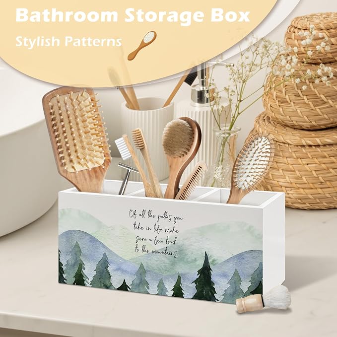 Inspirational Mountain Forest Pen Holder Organizer, Motivational Desk Decor, of All the Paths You Take in Life Wooden Pen Pencil Holders for Home Office Desk Accessories