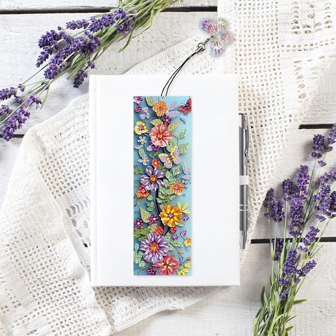 4pcs Diamond Art Bookmarks,Diamond Painting Bookmark Kits for Adult,DIY Gem Art Small Crafts with Rhinestone Tassel,Paint by Diamonds for Graduation Birthday Reader Gifts (Flower)