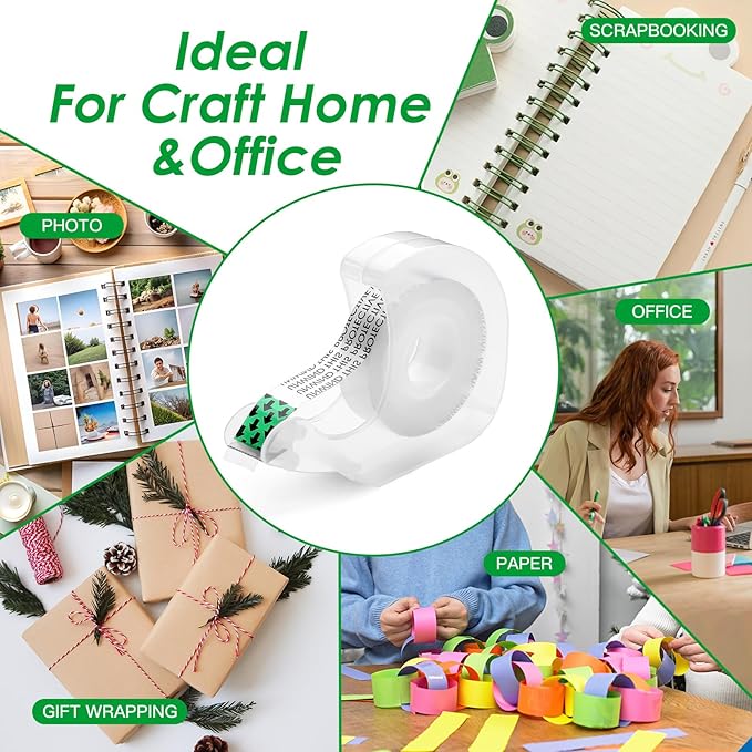 Double Sided Tape, Light Duty Permanent Tape with Dispenser, Narrow Width, Translucent, 4 Pack, 1/2 x 300 inches, Double Stick Tape for Crafts, Arts Projects, Gifts Wrapping, Office School Supplies.