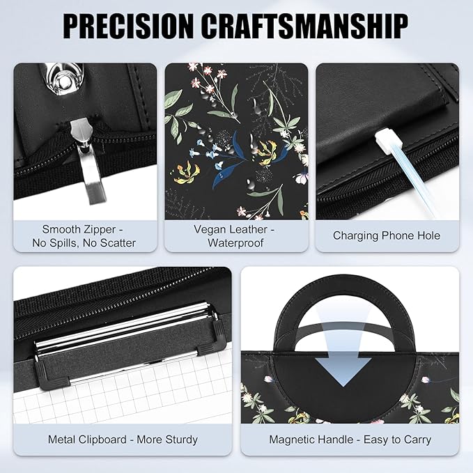 Portfolio Binder 3 Ring Includes Pen and 5 Dividers with 10 Pockets, Padfolio Organizer with Magnetic Handle for Men and Women, Includes A4 Notepad for Business, School, Work