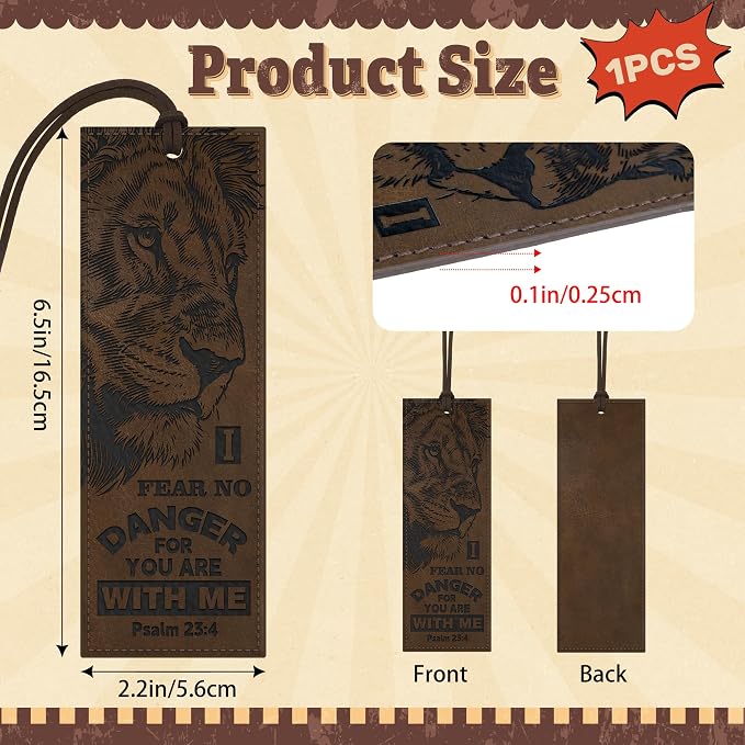 1PC Leather Bookmark Bible Bookmarks for Reading Women Men Book Lovers Gifts, Stitched Religious Christian Bookmark Page Markers Inspirational Bible Verse Scripture Book Marks (Vintage-2-Lion)