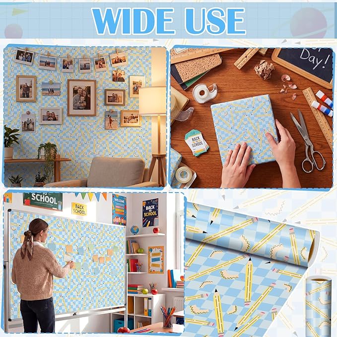 Ctosree 2 Roll Blue Checker Pencils Bulletin Board Paper 4x12ft/1.2x3.6m Non Woven Bulletin Background Wallpaper Fade Resistant Board Roll Decoration for Arts Crafts Office School Classroom(Blue)
