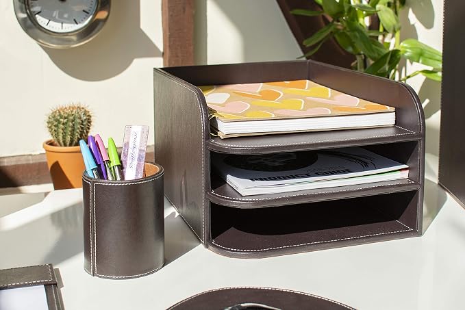 Osco BPUPP1 Faux Leather Pen Pot - Brown