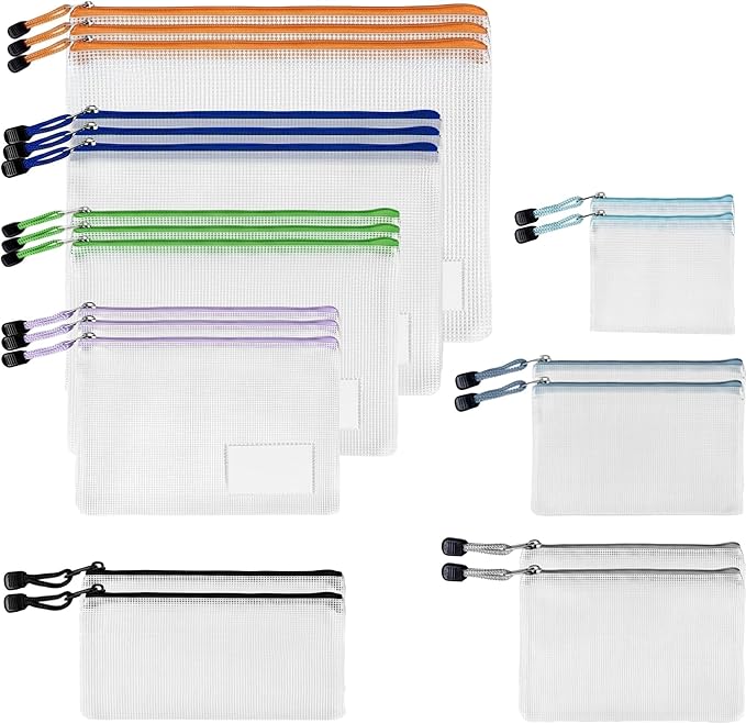 20 Pack Multi-Size Mesh Zipper Pouch Bags, Plastic Zip Lock Bag for Classroom Organization, Pouch for Travel Puzzle Board Game Storage - 8 Size