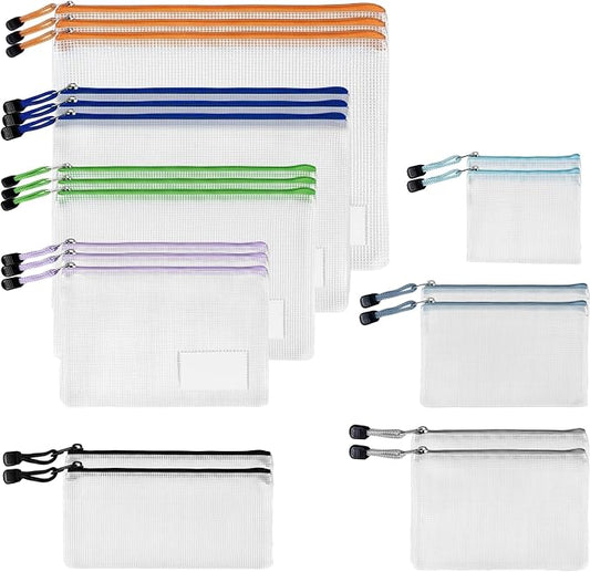 20 Pack Multi-Size Mesh Zipper Pouch Bags, Plastic Zip Lock Bag for Classroom Organization, Pouch for Travel Puzzle Board Game Storage - 8 Size