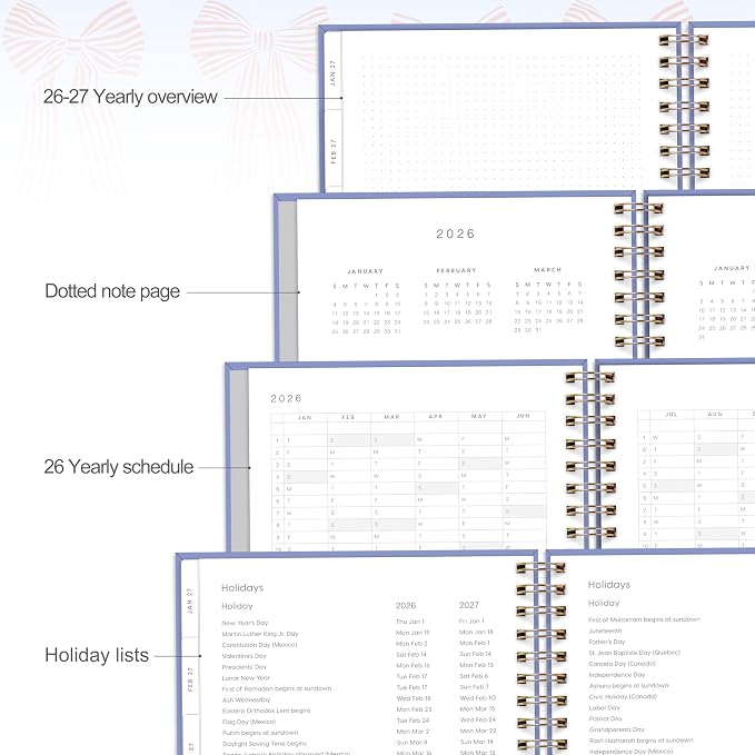 And Per Se 2026 Planner, A4 Size-Daily, Weekly & 18-Monthly Planner, Daily Schedule, Monthly Tabs, 100 GSM Thick Paper(Bowknot Pattern)