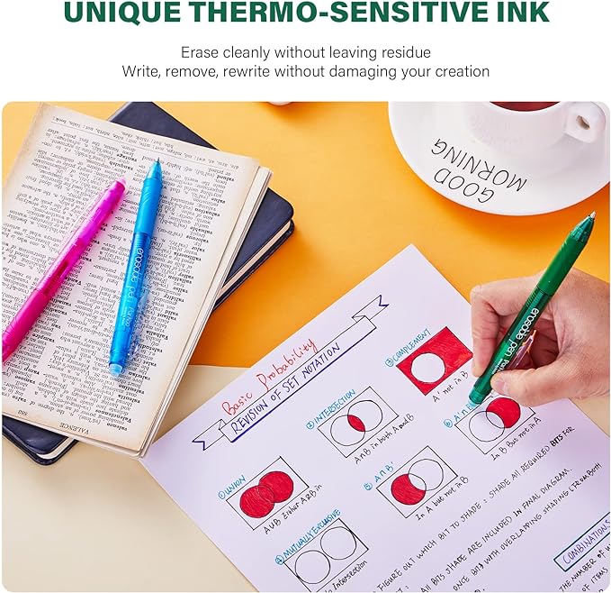 ParKoo 20 Colors Retractable Erasable Gel Pens Clicker, Fine Point 0.7 mm, Make Mistakes Disappear, Comfort Grip for Drawing Writing Planners and Crossword Puzzles