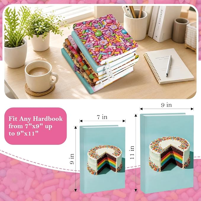 6 Pack Stretchable Book Covers, Jumbo Book Covers for Paperbacks Hardcover Books up to 9 x 11 Inches, Reusable Washable Protective Fabric Books Sleeves, Candy