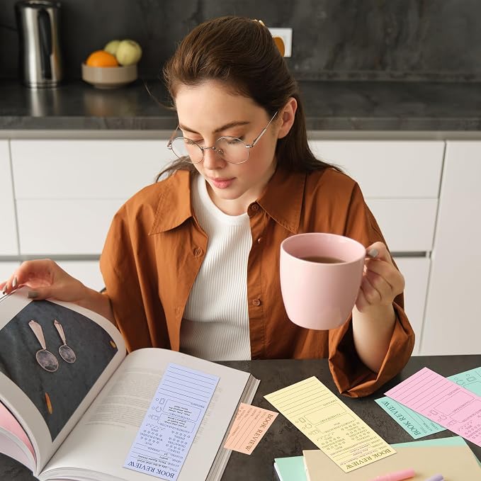 L1rabe Macaron Book Review Bookmarks - Back to School 120Pcs Book Page Marker Reading Log for Readers Bookworm Bookish Gift, Reading Page Tracker for Students Teachers Women to Review & Tracker