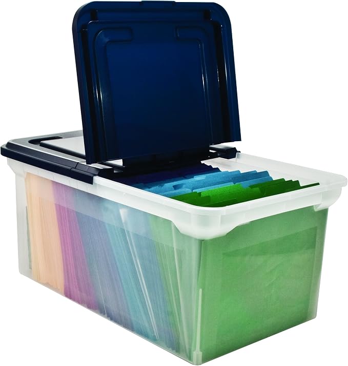 Advantus Extra Capacity 23-Inch File Tote, Letter Size, Clear Base/Navy Lid, Case of 4 (55797CT)