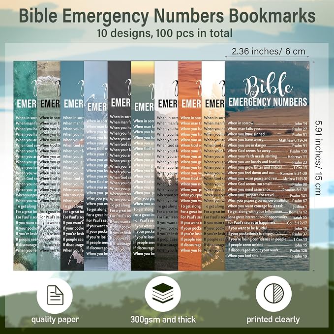 Motiskyy 100 Pcs Father's Day Emergency Numbers Bookmarks Gifts Christian Bookmarks Bulk Bible Verse Cards Inspirational Scripture Cards Bulk for Church Members Sunday School Gifts (English)