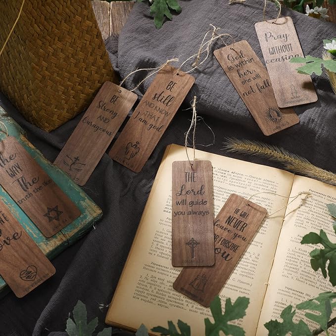 40 Pieces Wooden Christian Bookmarks Baptism Party Favors Father's Day Church Gifts Bulk Religious Bible Verse Scripture Bookmarks Catholic Gifts for Boys Girls Women Men
