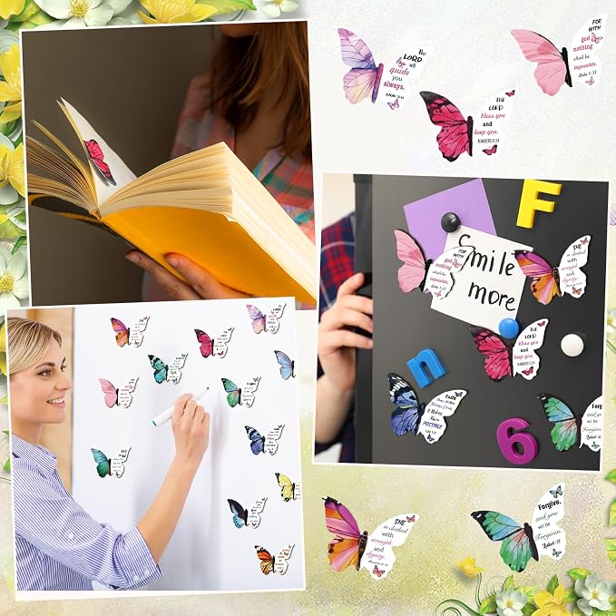 Resurhang 24 Pieces Bible Verse Magnetic Bookmarks Christian Butterfly Magnet Bookmarks Foldable Women Religious Gift for Mother's Day 1.6 x 2.2 In Inspirational Reading Page Markers for School Church