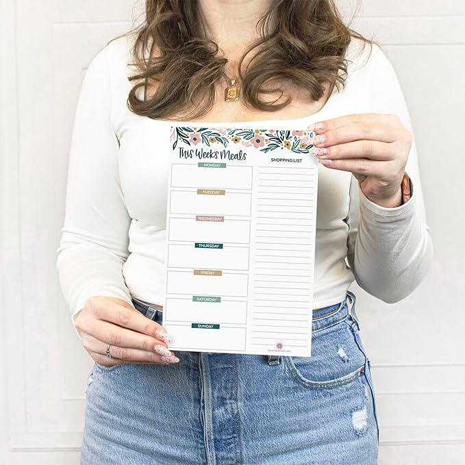 bloom daily planners Weekly Meal Planning Pad - Magnetic Hanging Refrigerator Menu Planner with Tear-Off Sheets & Perforated Grocery Shopping Lists - 6” x 9” (Garden Blooms)