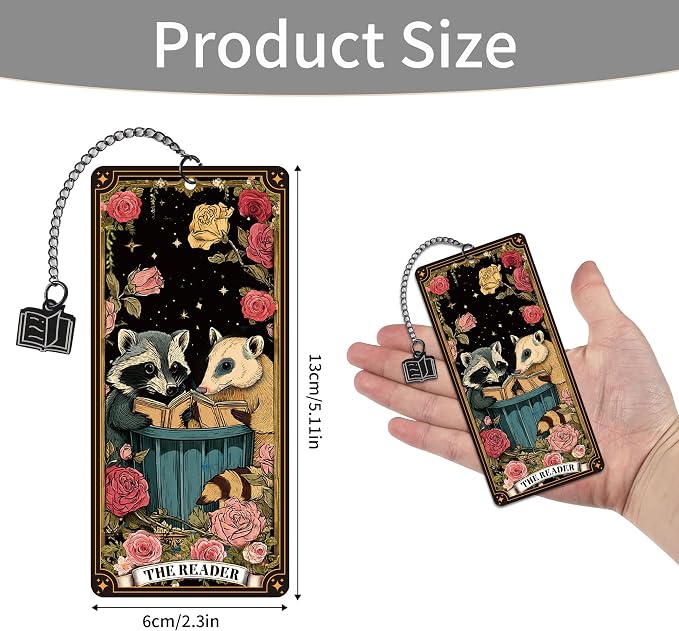 Cute Raccoon Metal Bookmark Gifts, Raccoon Floral Printed Book Mark Clips with Gift Bag, Cute Animal Bookmarks for Book Lovers Reading Girls Women Kids School Office Supplies