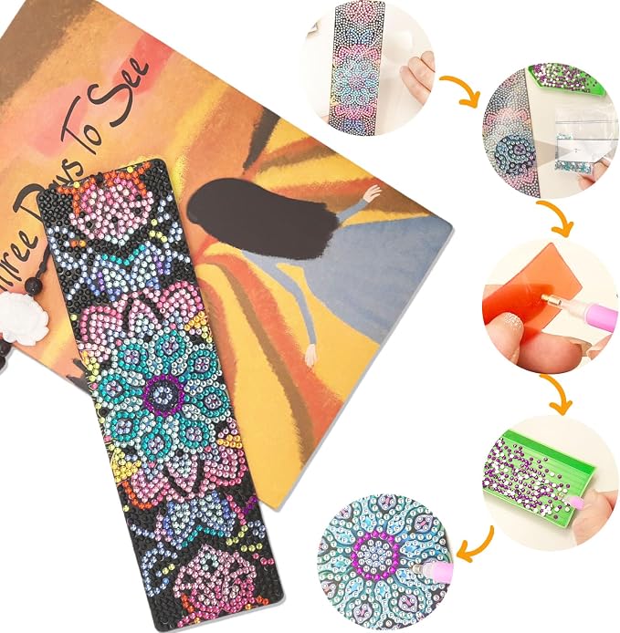 8PCS Mandala Diamond Art Bookmarks for Adults Acrylic Bookmark Kit with Tassel for Book Lovers Gift 5D Diamond Art Book Marks for DIY Making Beginners Arts Craft