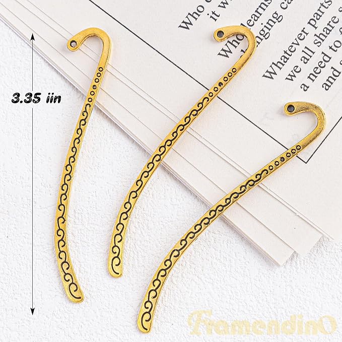 Framendino, 20 Pieces Alloy Bookmark Hook Retro Metal Tibetan DIY Bookmarks for Reading Enthusiasts (Gold)