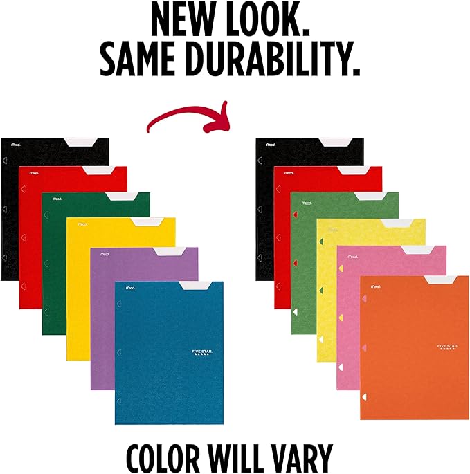 Five Star 4-Pocket Folder, 6 Pack, Paper Folder, Fits 3-Ring Binders, Holds 8-1/2" x 11" Paper, Assorted Colors (38056)
