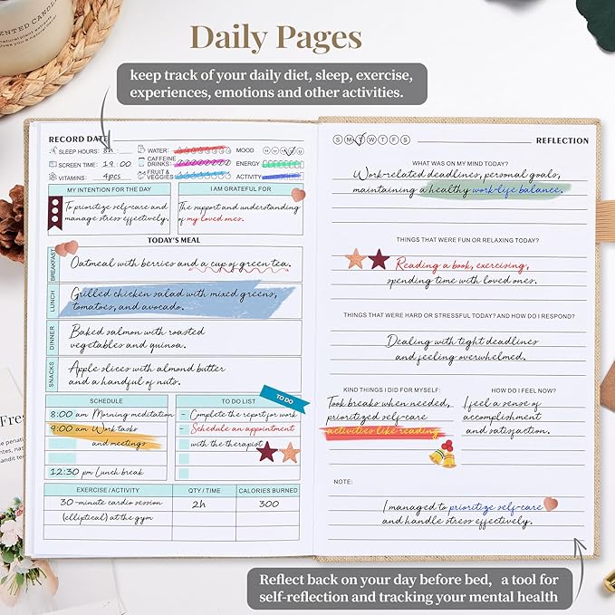 Mental Health Journal, Anxiety & Guided Journal for Women, 91 Days Self-Care Journal to Practice Positive Thinking, ADHD Planner with Mood Tracker (A5 Size)-Beige