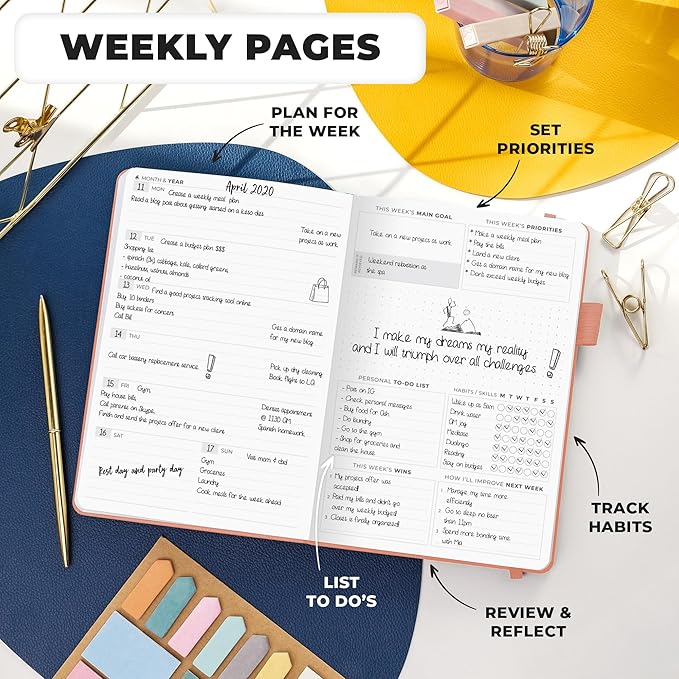 Clever Fox Planner Premium Edition – Undated Luxurious Weekly & Monthly Planner to Increase Productivity and Hit Your Goals – Organizer – Start Anytime, A5, Lasts 1 Year, Light Pink (Weekly)