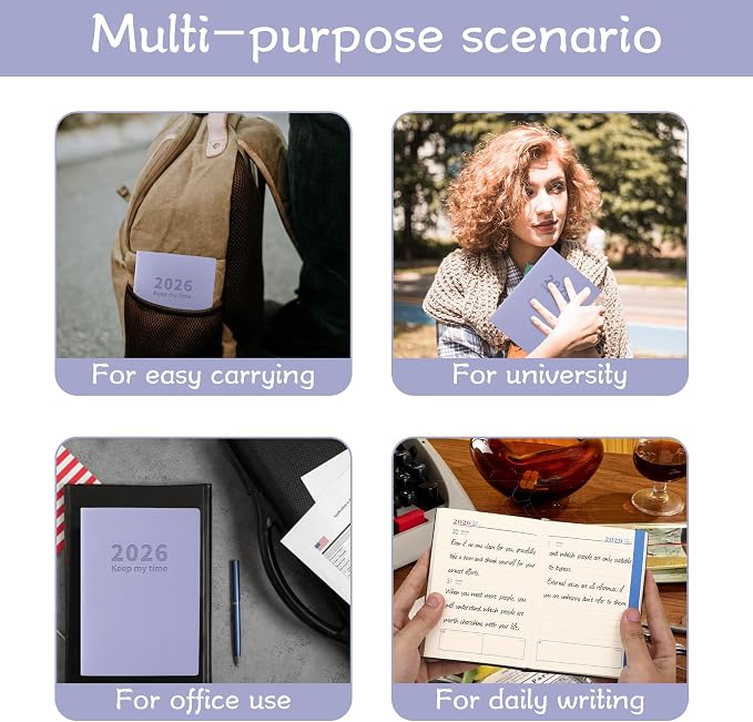 2026 Small Academic Planner Soft Leather Bound 5.5" x 3.9" Weekly and Monthly Calendar Planner Hardcover Cute Planner Goal Habit Tracker Organizer Planning Book with Tabs ,Daily Schedule School Office Schedule for Women Men (purple)