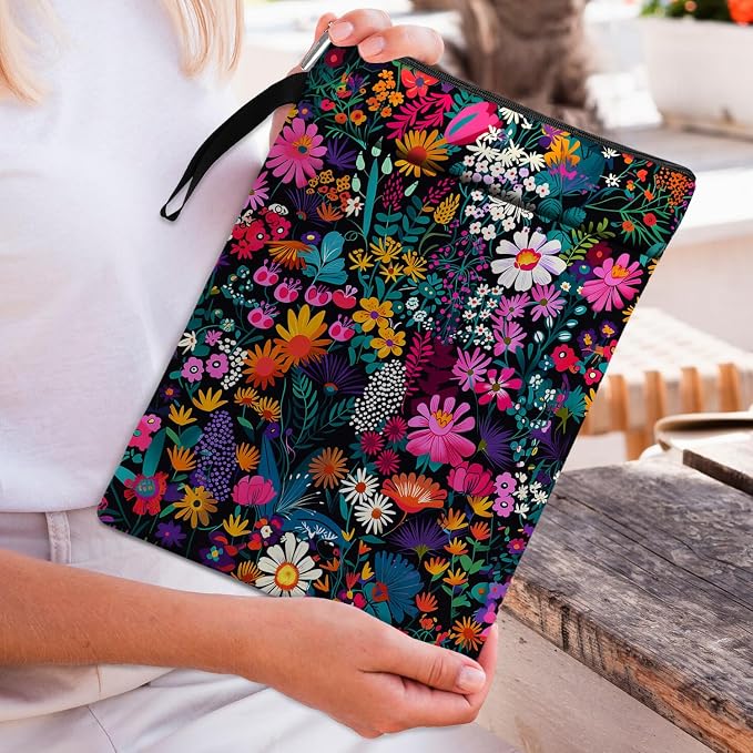 Flower Pattern Book Sleeve,Book Lovers Gifts Waterproof Book Cover for paperbacks with Zipper and Front Pocket Book Pouch for Women Teacher Birthday Graduation Christmas Gifts (Wildflower1604)