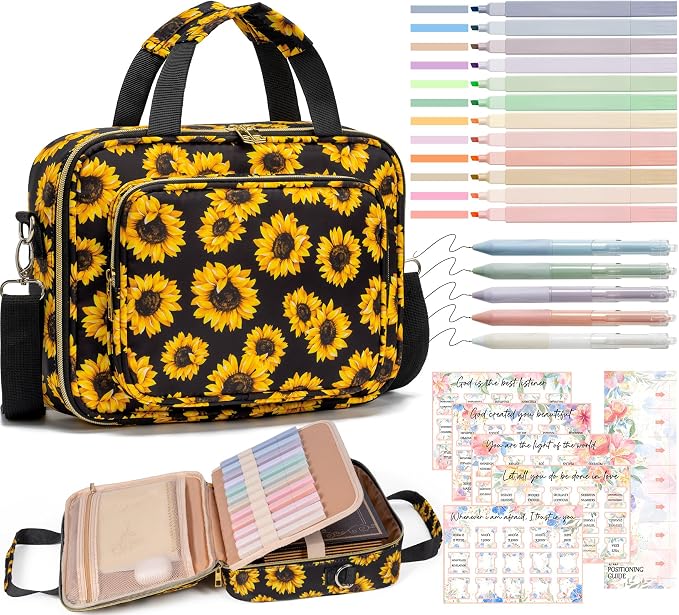 Bible Cover Case for Women, Large Bible Bag w/Shoulder Strap, Bible Study Supplies Journaling Kit Book Carrying Case with Accessories Pastel Highlighters 75 Tabs, Christian Gifts for Women Mom Friends