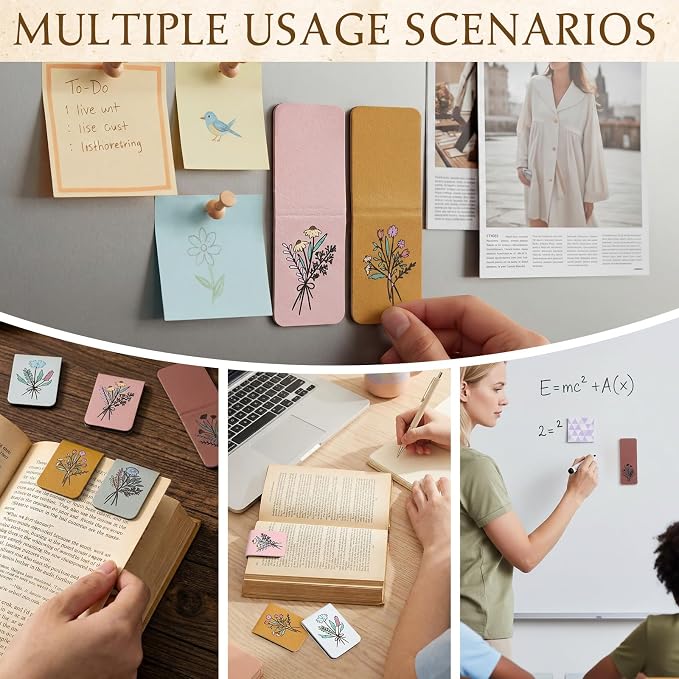 Hsei 6 Pcs Magnetic Leather Bookmark Floral Magnet Leather Book Marker Clips Accessory Women Flower Cute Reading Gifts for Bookworm Lovers Mother's Day Birthday Teacher's Appreciation Gift(Retro)