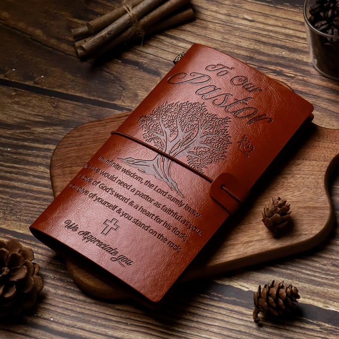 Pastor Gifts, Pastors Appreciation Gifts 7pcs Set For Men, 20oz Tumbler Leather Journal Cards Signs Pen Bookmark for Christian Christmas Birthday Retirement Anniversary