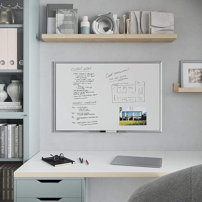 U Brands Magnetic Dry Erase Board White Board Value Set, 36" x 24" Inches, Silver Aluminum Frame Includes Marker and Magnet