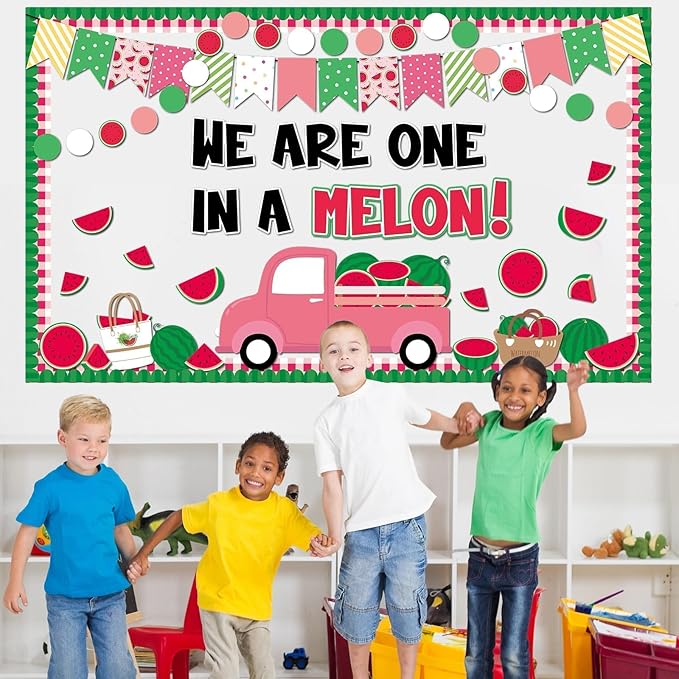 Justforjoyful Summer Watermelon Bulletin Board Set Watermelon Truck Classroom Decorations Back to School One in a Melon Bulletin Board Decor Summer Watermelon Cutouts for Shcool Nursery Decor
