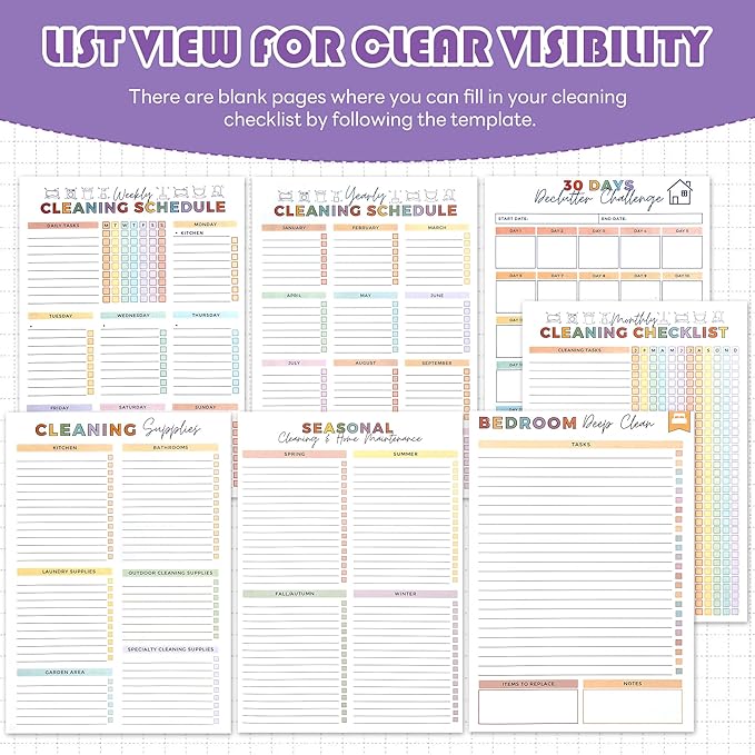 Adhd Planner Daily Cleaning Organizer - Chore Chart Schedule and Checklist - Adhd Household Needs Organization Weekly Monthly Yearly Home Family Full Focus Routine Clean Planners for Adults Women