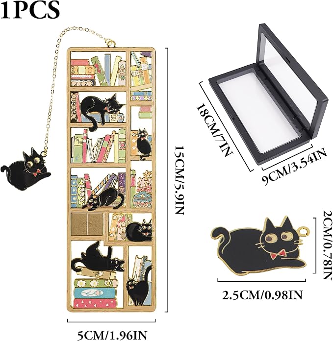 Metal Black Cat Bookmark Gifts - Enamel Cute Animal Book Marks with Cat Charm, Funny Book Lover Present for Men Women Friend Teacher Birthday Christmas Graduation