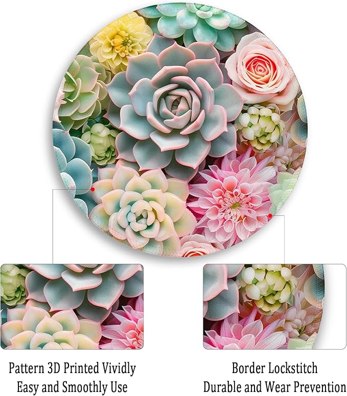 Gctriki Succulents Mouse Pad, Cute Small Mouse Pads for Desk, Botanical Round Travel Mousepad for Wireless Mouse Gaming Work, Comfortable Computer Mouse Mat for Laptop, Home Office Desk Accessories
