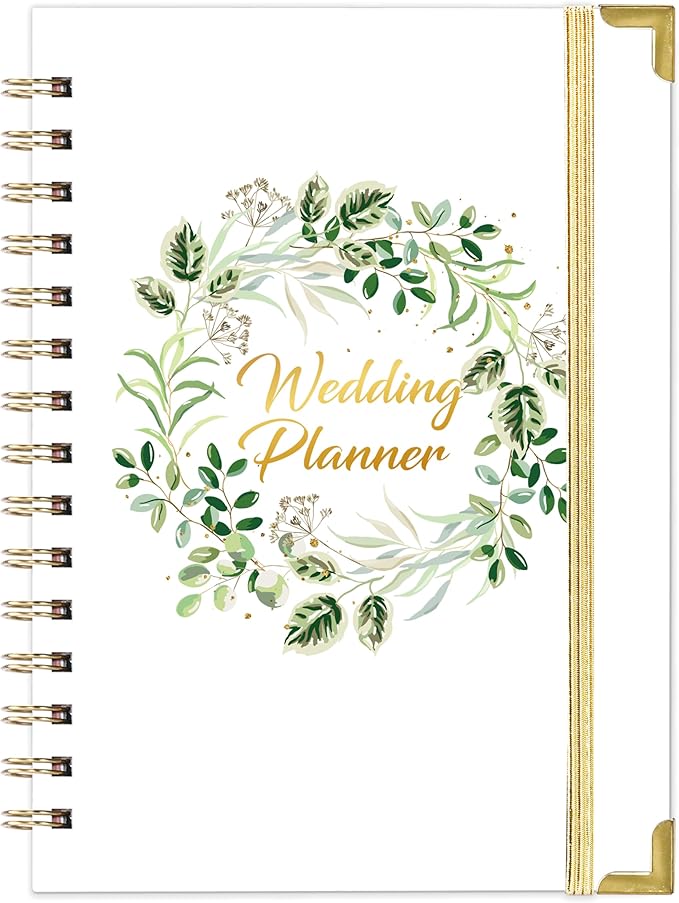 Wedding Planner Book and Organizer - The Wedding Planner for Bride with 5 Tabbed Sections, 6.5" x 8.5", Hardcover with Metal Corner + 5 Inner Pocket + Sticker + Notes Pages