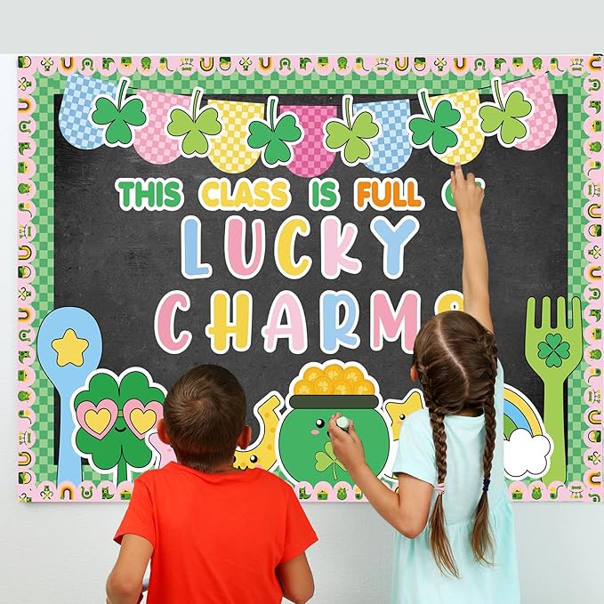 Gersoniel 72 Pcs St. Patrick's Day Shamrock Bulletin Board Decoration Set for Classroom, DIY Photo Crafts Bulletin Board Cutouts for Holiday Chalkboard Wall Decor School Supplies