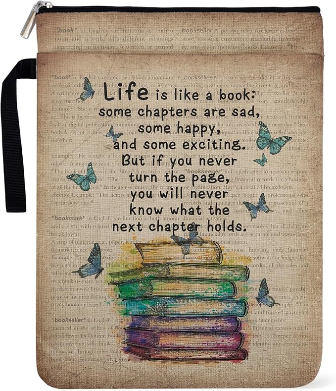 Inspirational Book Quote Book Sleeve for Book Lovers, Book Cover for Librarian Lovers Bookish Group Club Gifts for Women, Butterfly Themed Decor for Teacher Daughter Graduation Birthday School Gifts